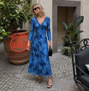 Zara NWT Blue Lace V Neck A Line Midi Dress S M